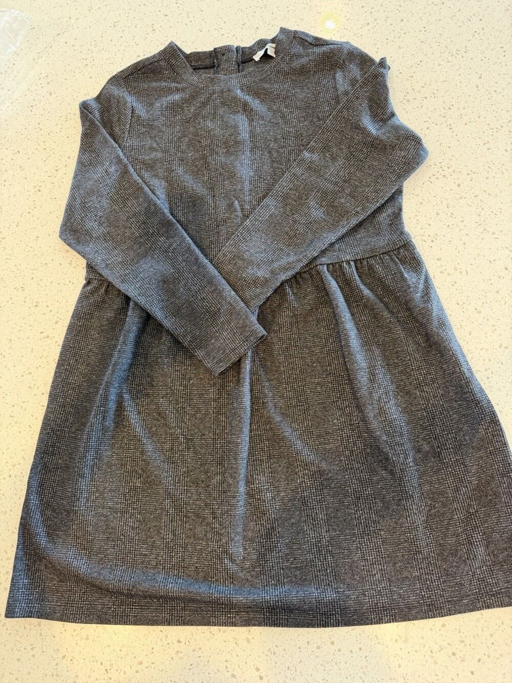 LOFT Gray Shirt Dress Knit Button Crew Neck Long Sleeve Knee Buttons on Back LP